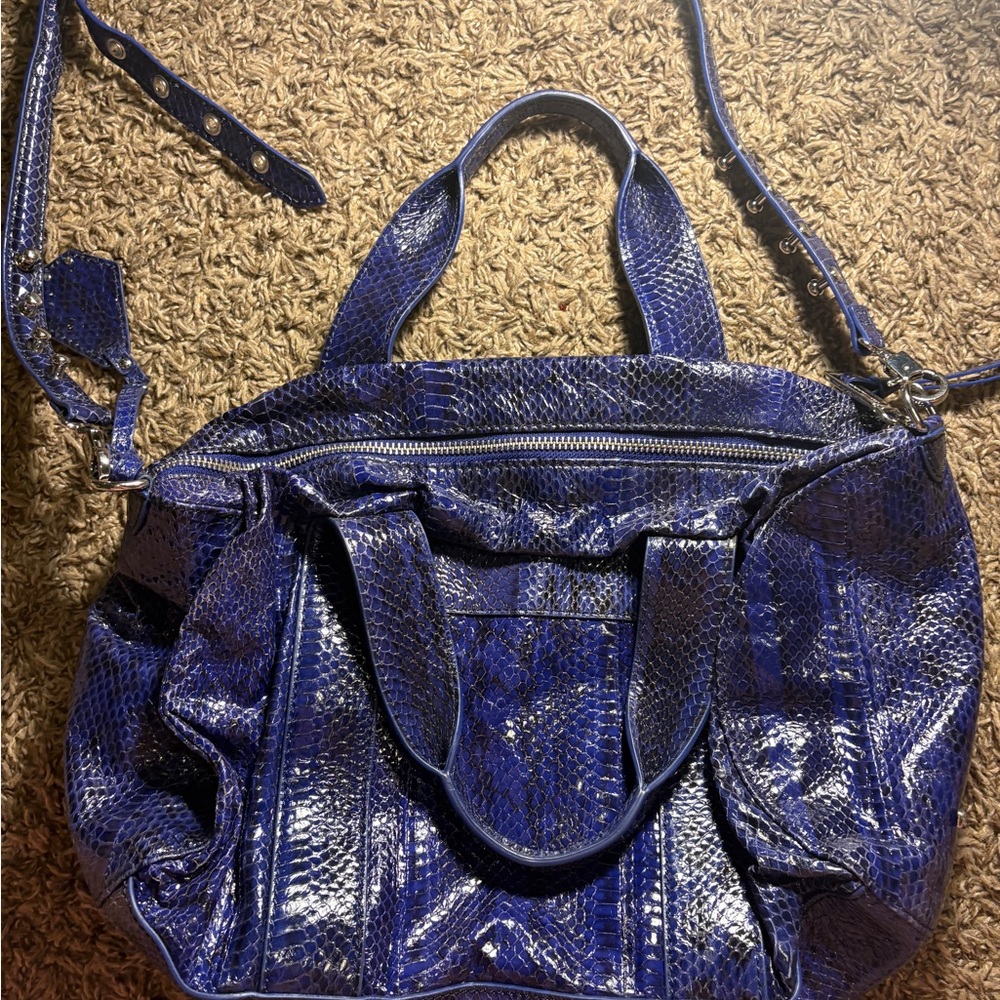 Rebecca Minkoff Shiny Blue Snakeskin Shoulder Bag